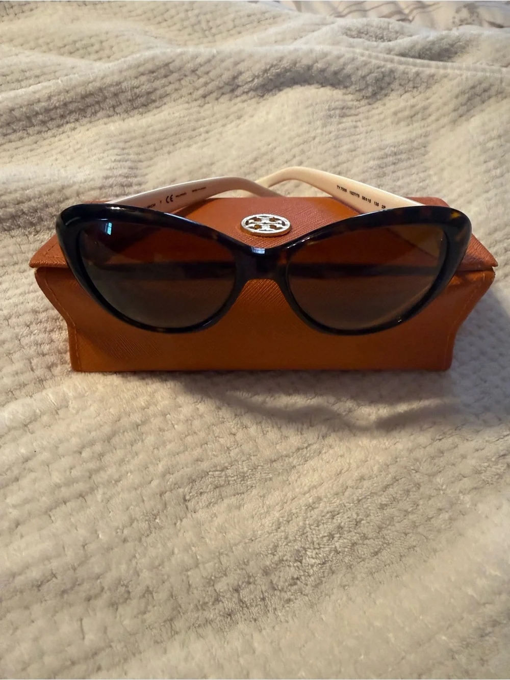 Tory Burch Black Front White Temple Sunglasses with Gold Logo